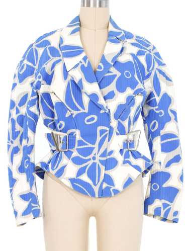 Thierry Mugler Blue Floral Motorcycle Jacket