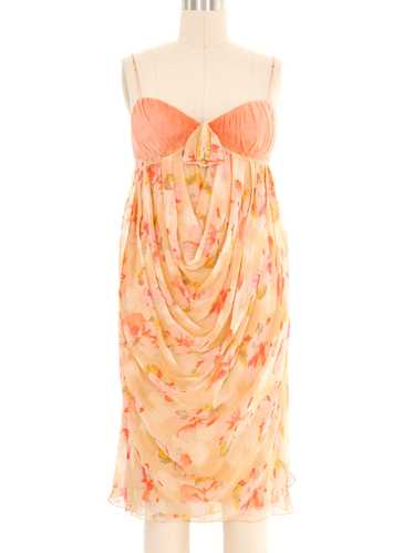 Christian Dior Draped Chiffon Floral Mini Dress