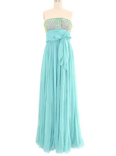 Christian Dior Turquoise Pleated Chiffon Strapless