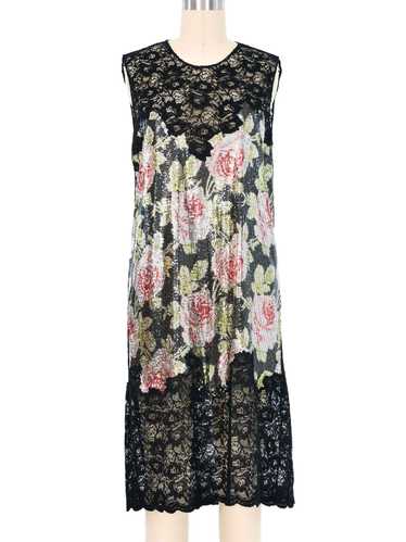 Paco Rabanne Rose Print Chainmail Lace Dress