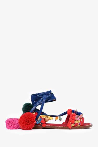 Dolce & Gabbana Red/Blue Multicolour Pom Pom Lace 