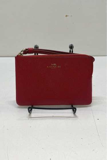 COACH Red Leather Corner Zip Coin Card Wallet Wris