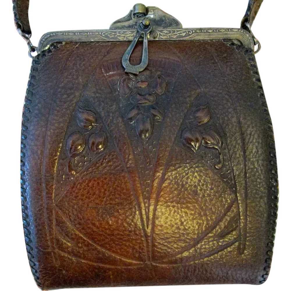 Antique Tooled Leather Purse with Art Deco Design - image 1