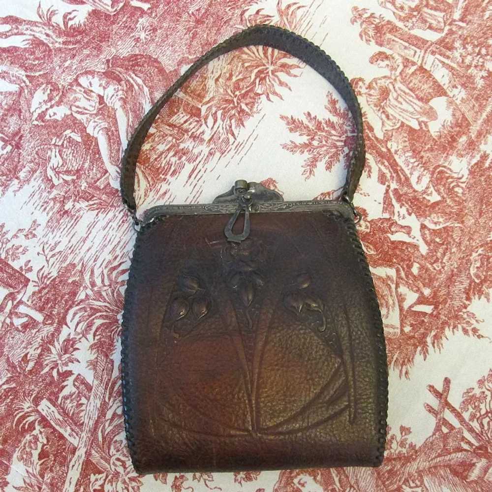 Antique Tooled Leather Purse with Art Deco Design - image 2