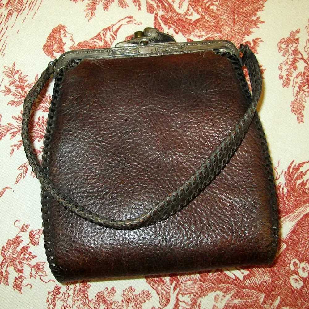 Antique Tooled Leather Purse with Art Deco Design - image 5