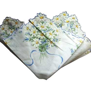 BEAUTIFUL Printed Floral Vintage Hanky,  Blue and 