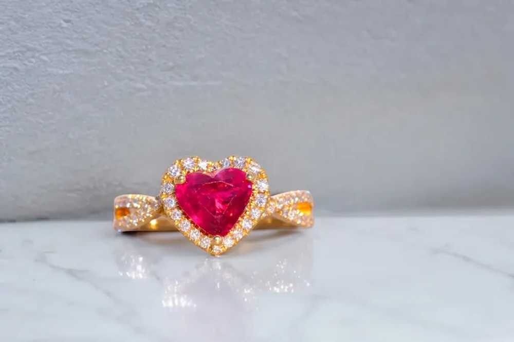 Heart Shaped Natural Ruby and Diamond Ring in Yel… - image 10