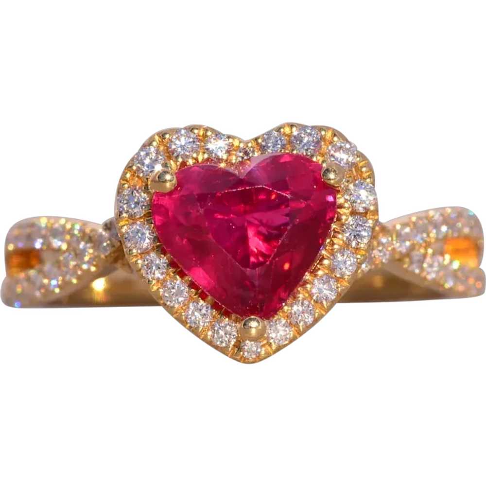 Heart Shaped Natural Ruby and Diamond Ring in Yel… - image 1