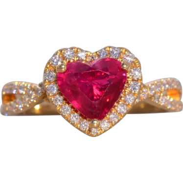 Heart Shaped Natural Ruby and Diamond Ring in Yel… - image 1