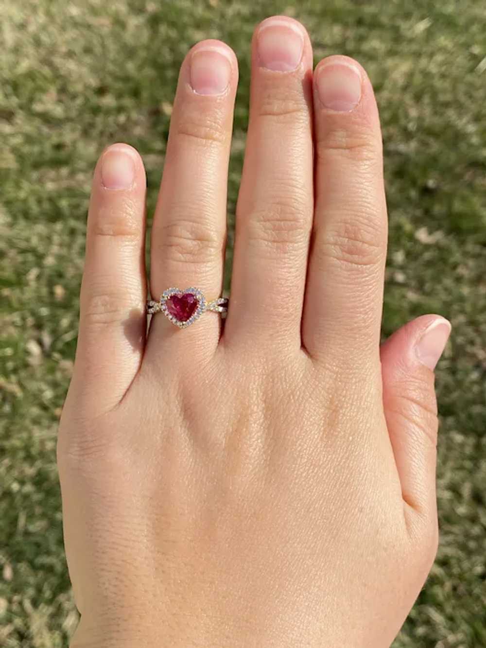 Heart Shaped Natural Ruby and Diamond Ring in Yel… - image 7