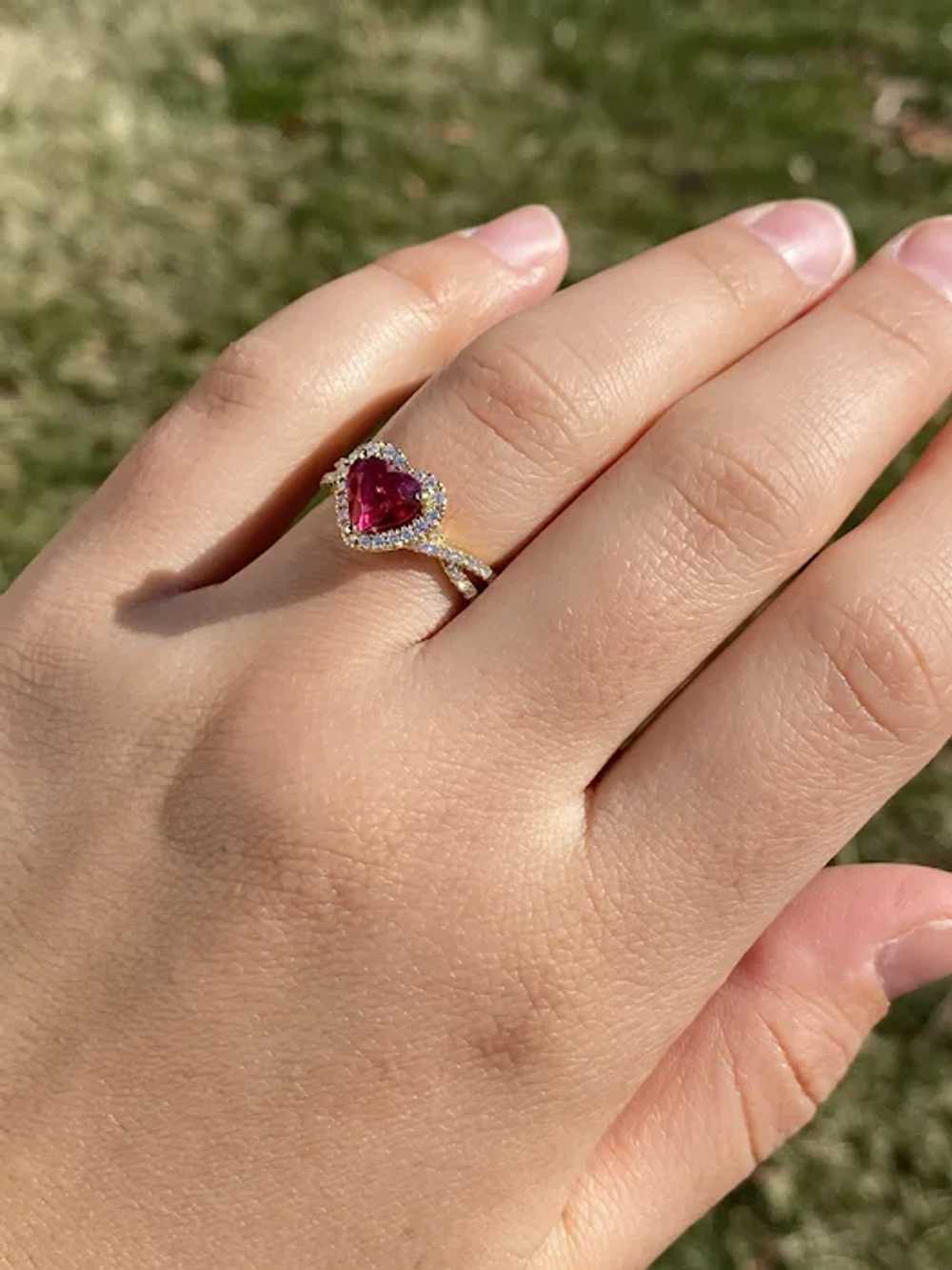 Heart Shaped Natural Ruby and Diamond Ring in Yel… - image 8