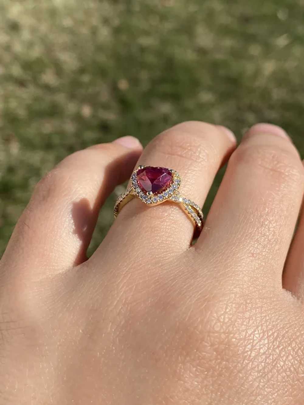 Heart Shaped Natural Ruby and Diamond Ring in Yel… - image 9