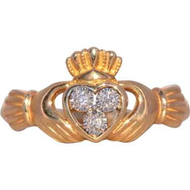 Irish Made Solvar Signed Claddagh Ring with Diamon