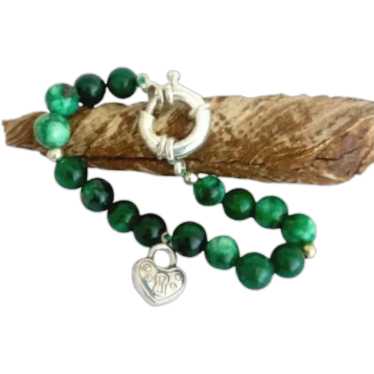 MALACHITE beaded BRACELET and silver heart pendan… - image 1