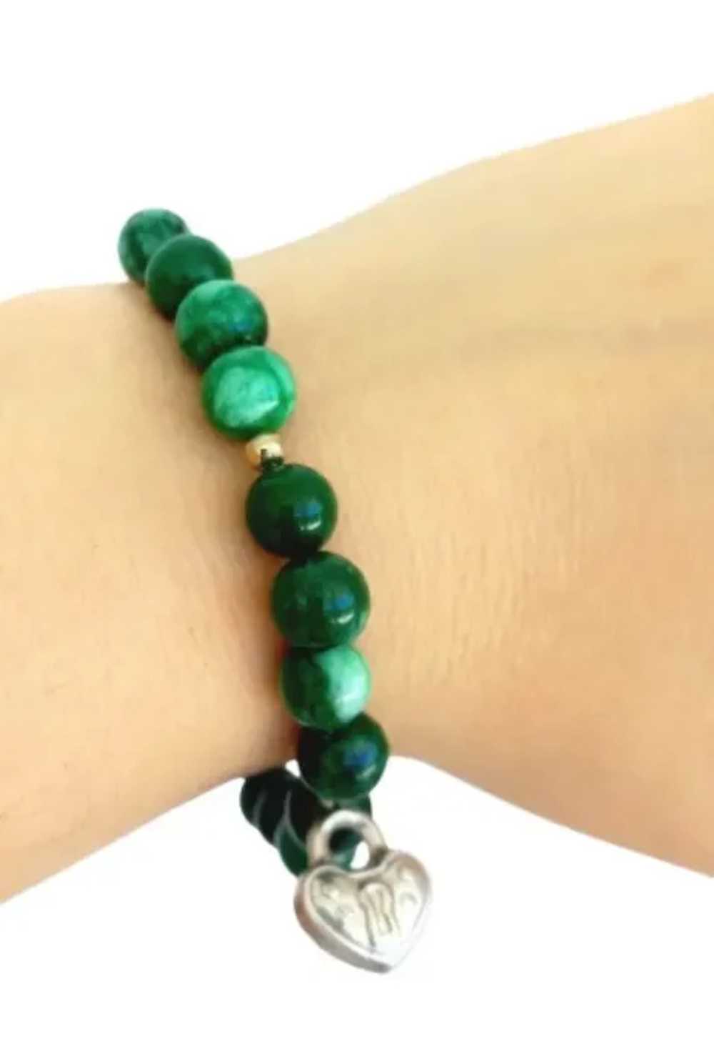 MALACHITE beaded BRACELET and silver heart pendan… - image 2