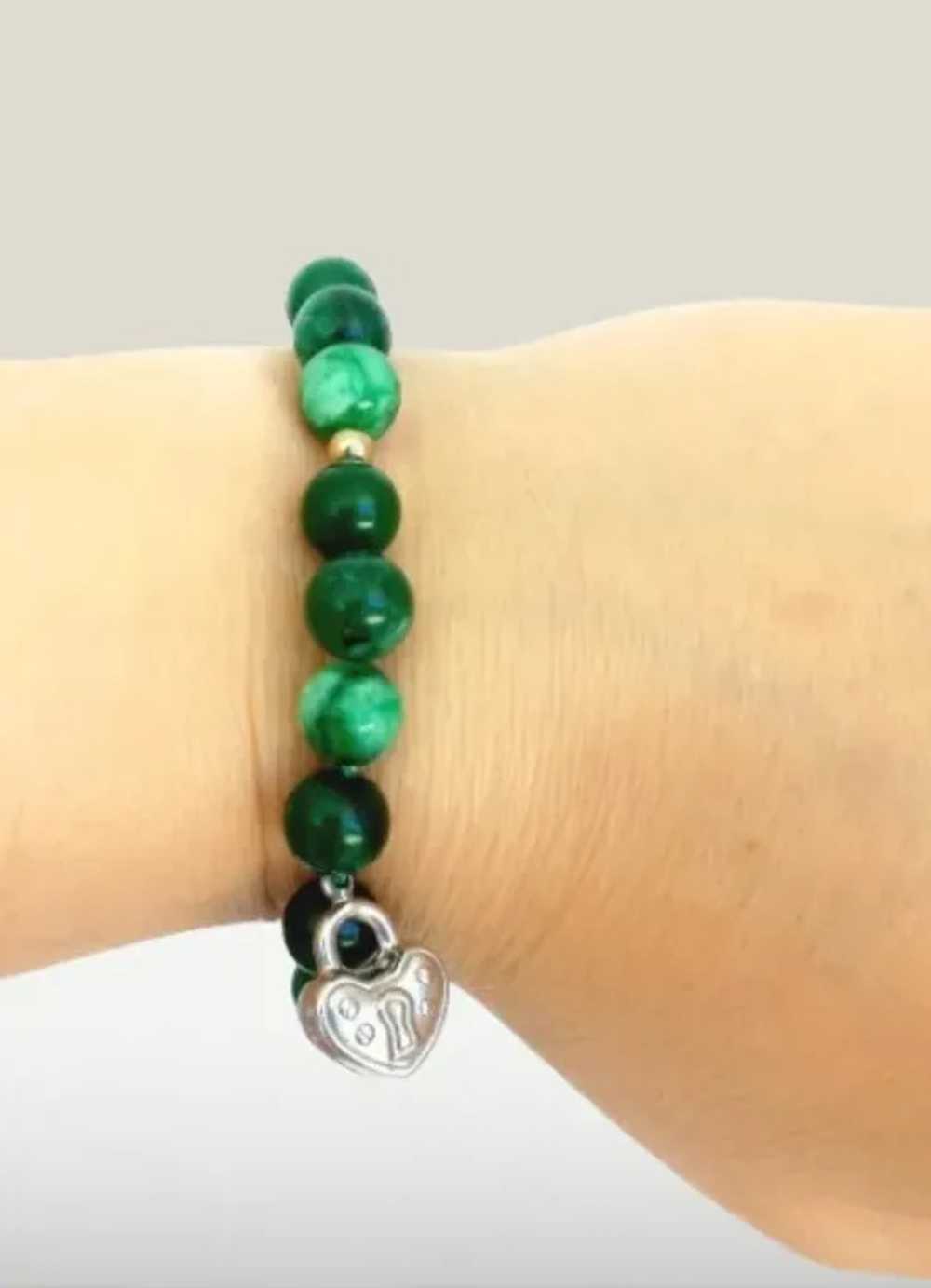 MALACHITE beaded BRACELET and silver heart pendan… - image 4