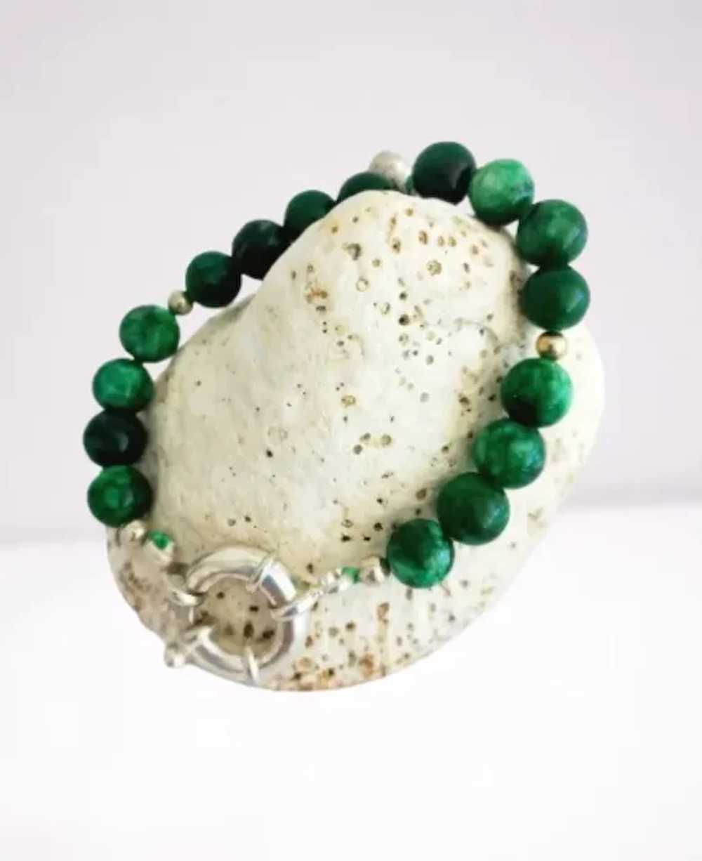 MALACHITE beaded BRACELET and silver heart pendan… - image 5