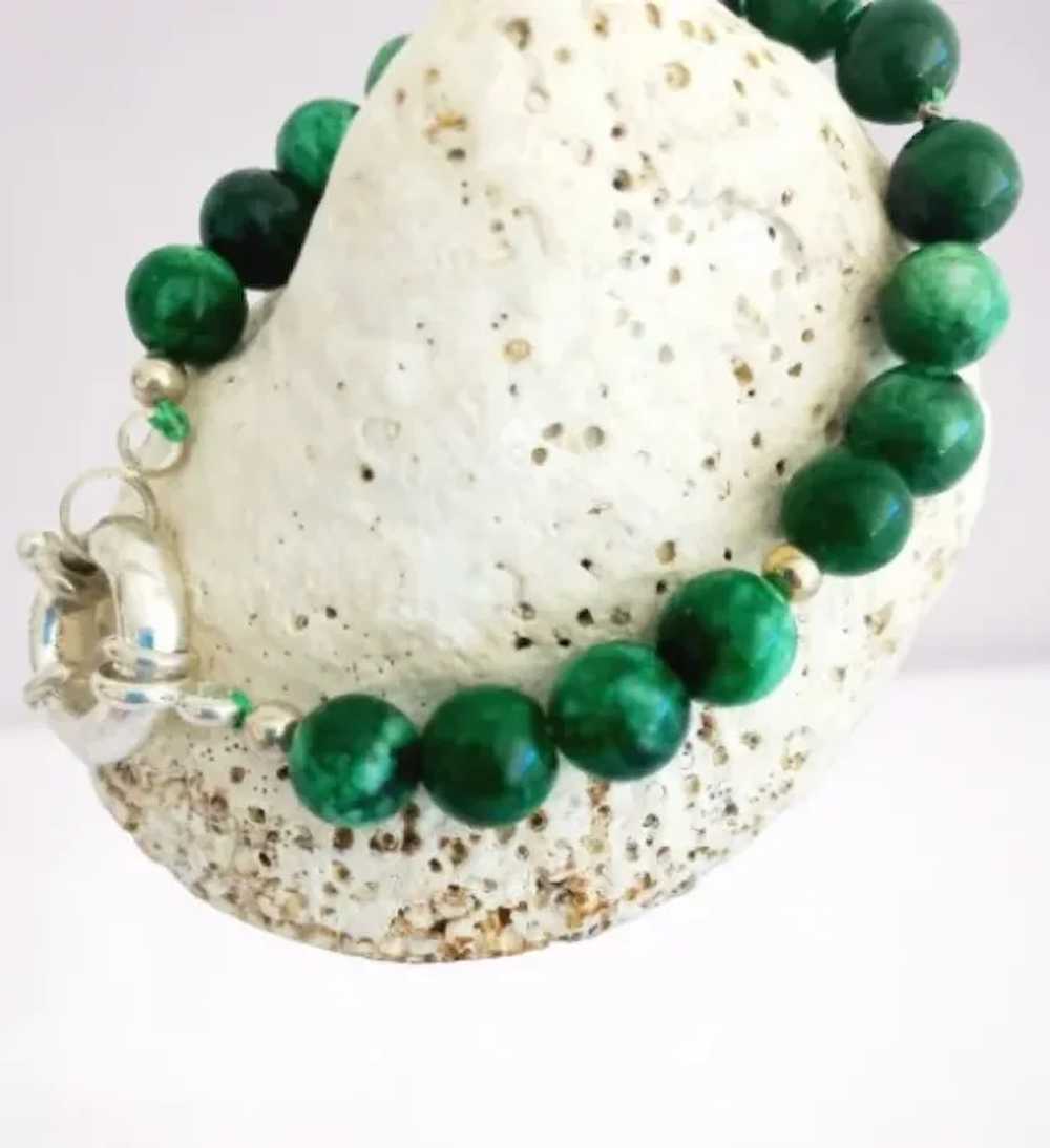 MALACHITE beaded BRACELET and silver heart pendan… - image 6