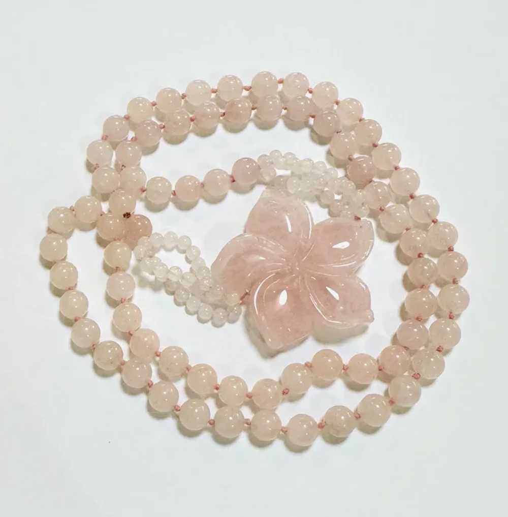 Vintage 91.4g! Natural Pink Rose Quartz Carved Fl… - image 3