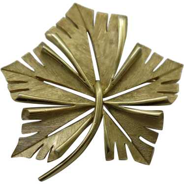 Trifari Gold tone Leaf Brooch Crown Mark