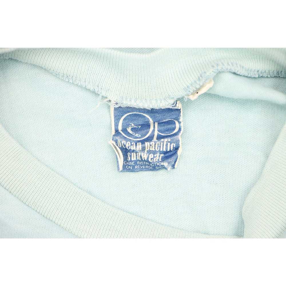 Vintage 80s OP Surf Tee Light Blue Pocket - image 3