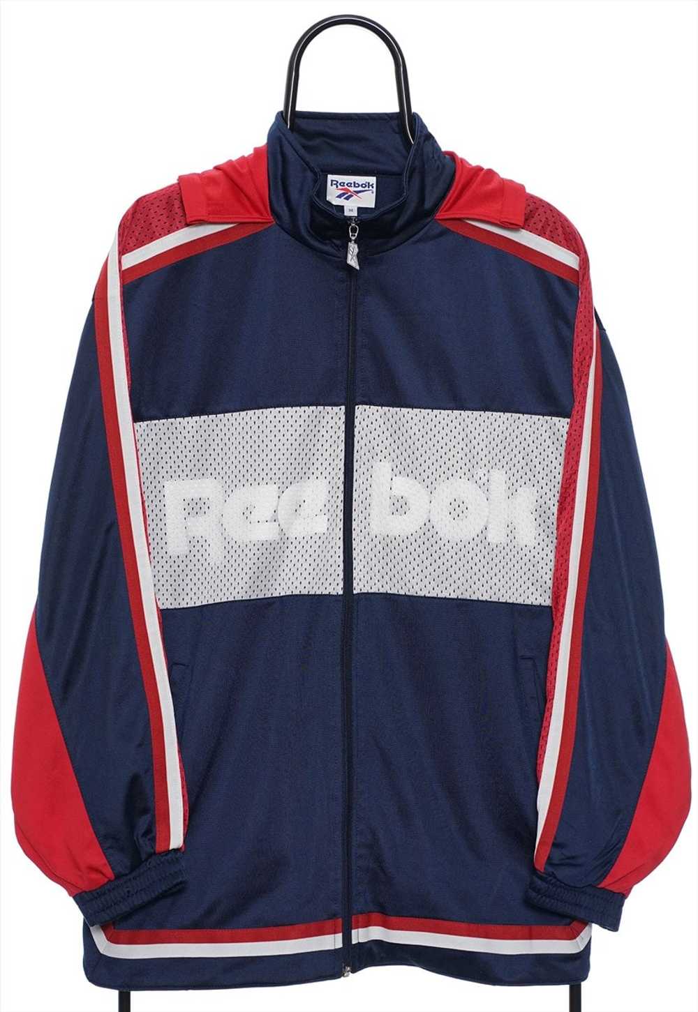 Vintage Reebok 90s Spellout Navy Tracksuit Jacket… - image 1