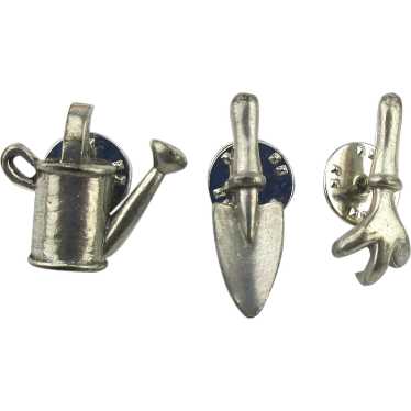 Vintage CLIFT Pewter Gardening Tool Lapel Pins Set