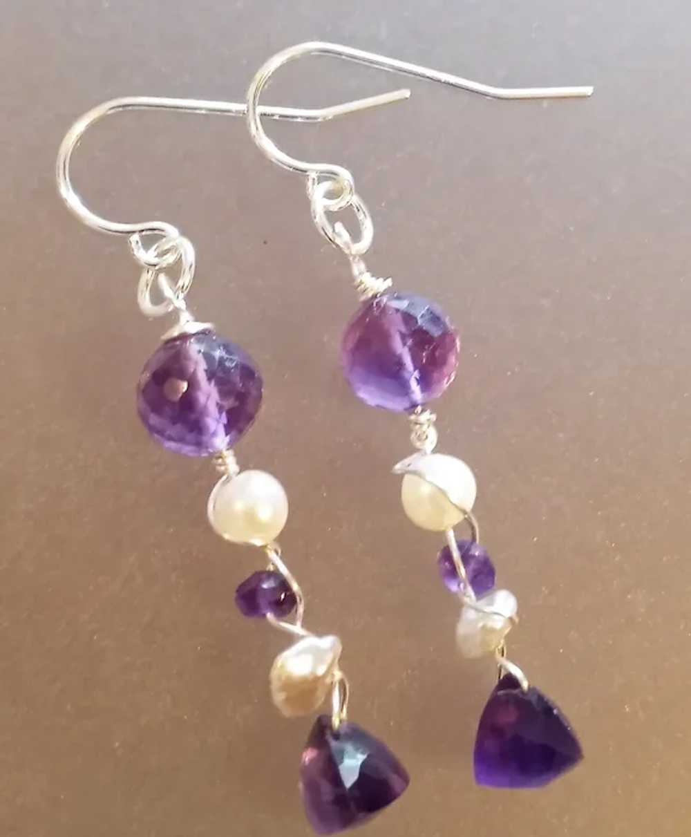 Amethyst and Freshwater Pearl Gem Twist Earrings … - image 4