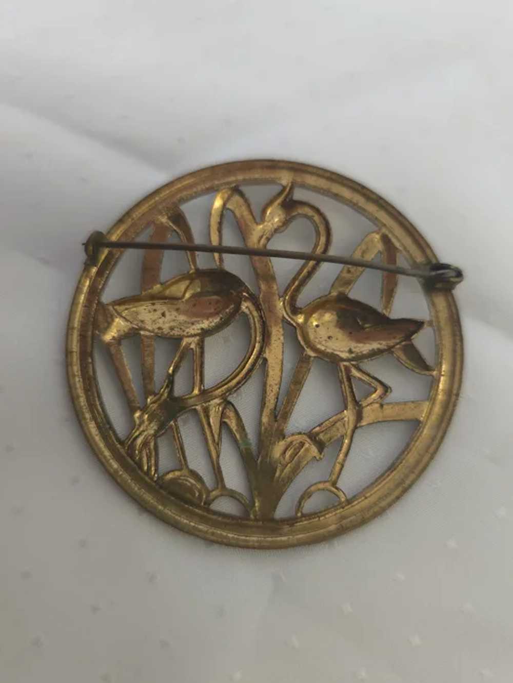 Fun 1950's Unsigned Coro Famingo & Reed Brooch Pin - image 3