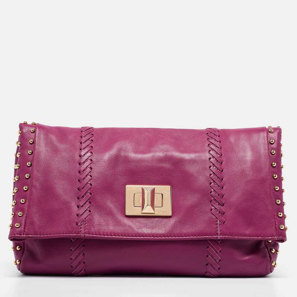 EMILIO PUCCI Magenta Leather Studded Flap Clutch - image 1