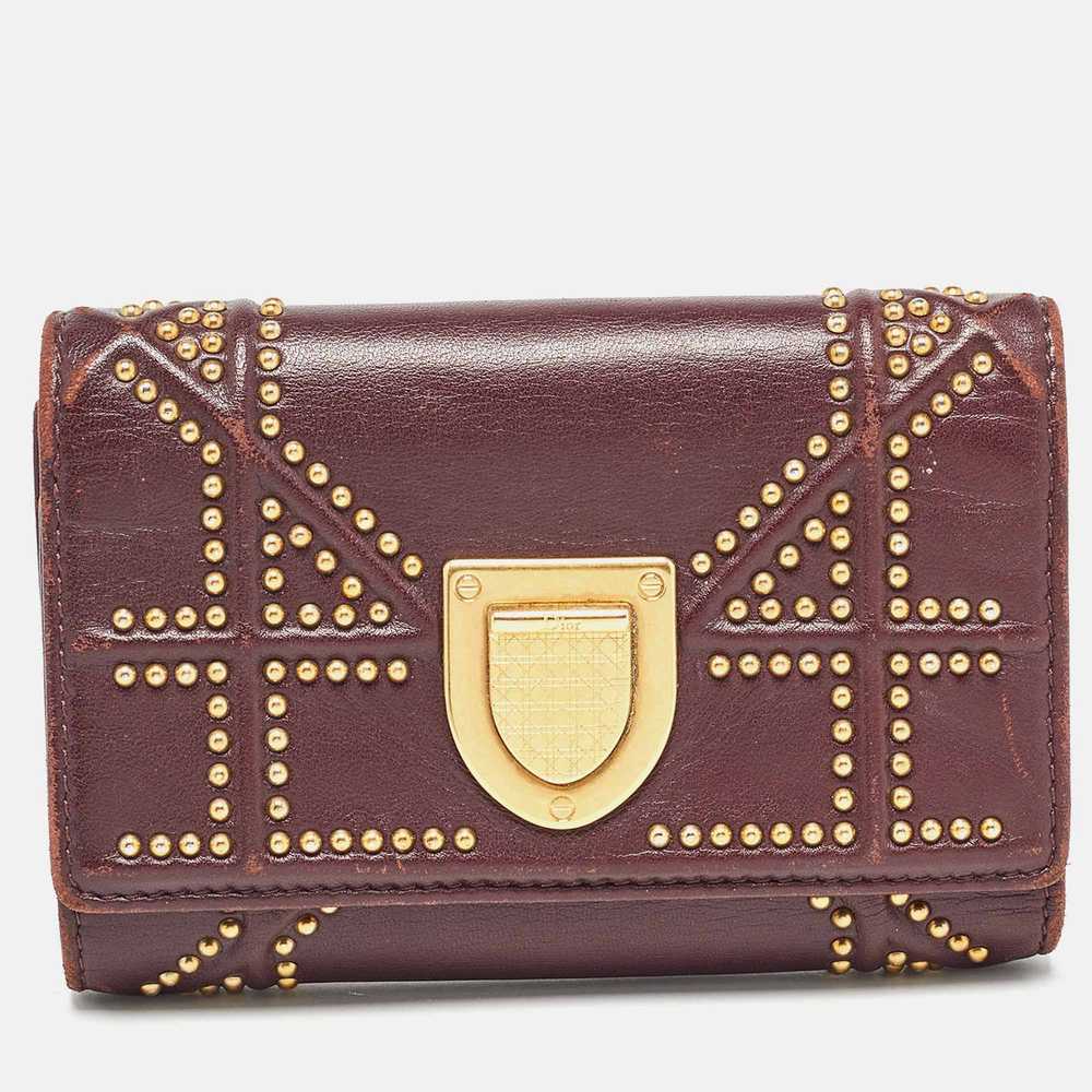 DIOR Burgundy Leather Studded ama Trifold Wallet - image 1