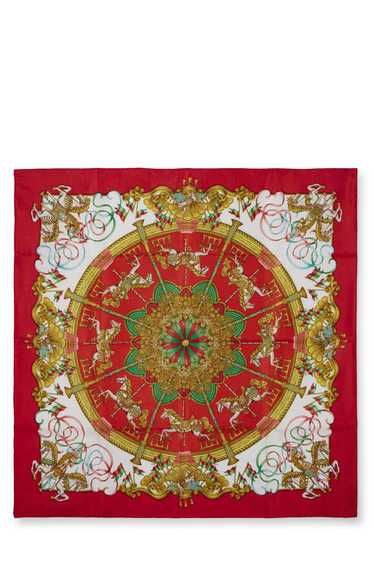 Red & Multicolor 'Luna Park' Silk Scarf 90