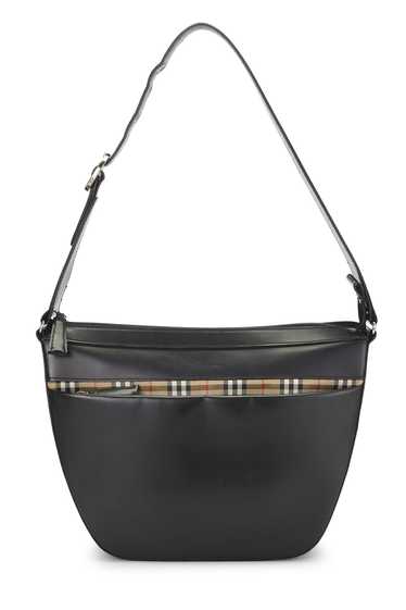 Black Leather Haymarket Check Shoulder Bag