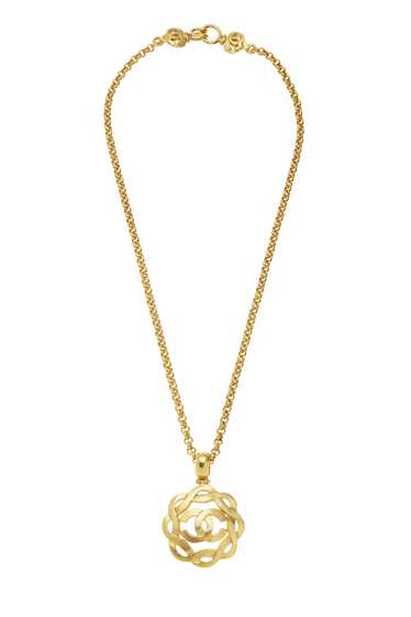 Gold Squiggle Border 'CC' Necklace Large