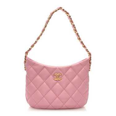 CHANEL Lambskin Quilted CC Links Hobo Light Pink