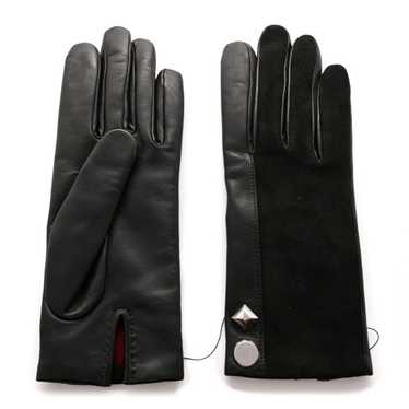 HERMES Lambskin Suede Harmonie Gloves 7 Black