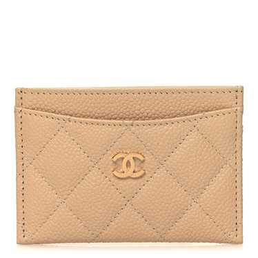CHANEL Caviar Quilted Card Holder Beige