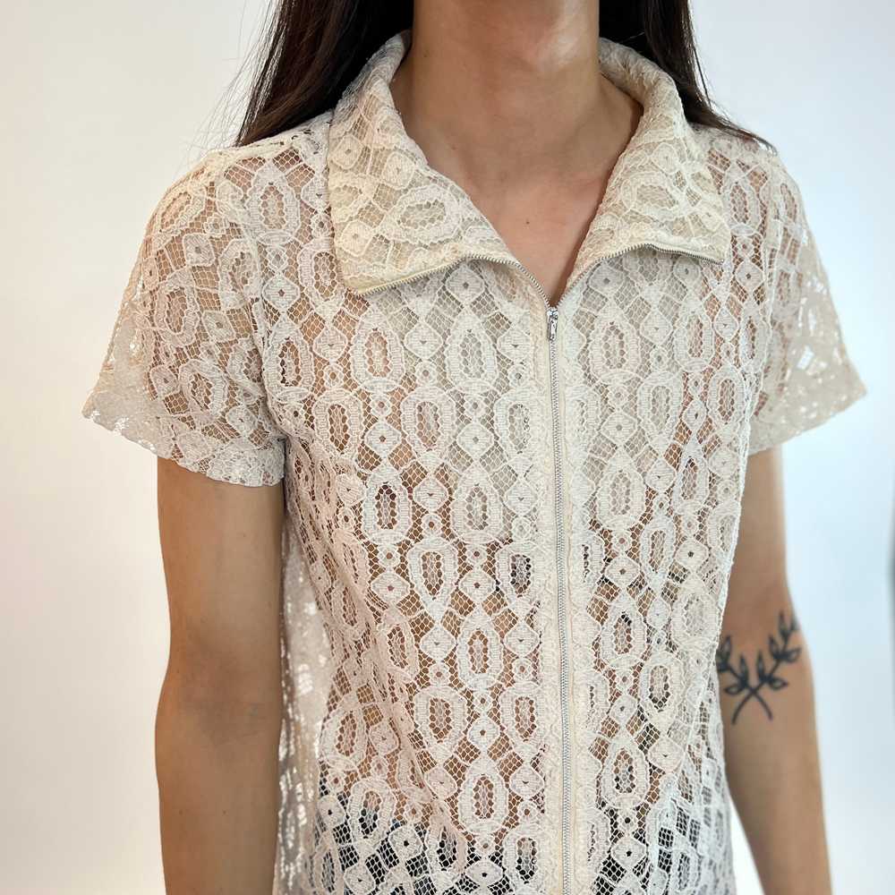 60s Sheer White Lace Front Zip Dress - image 5