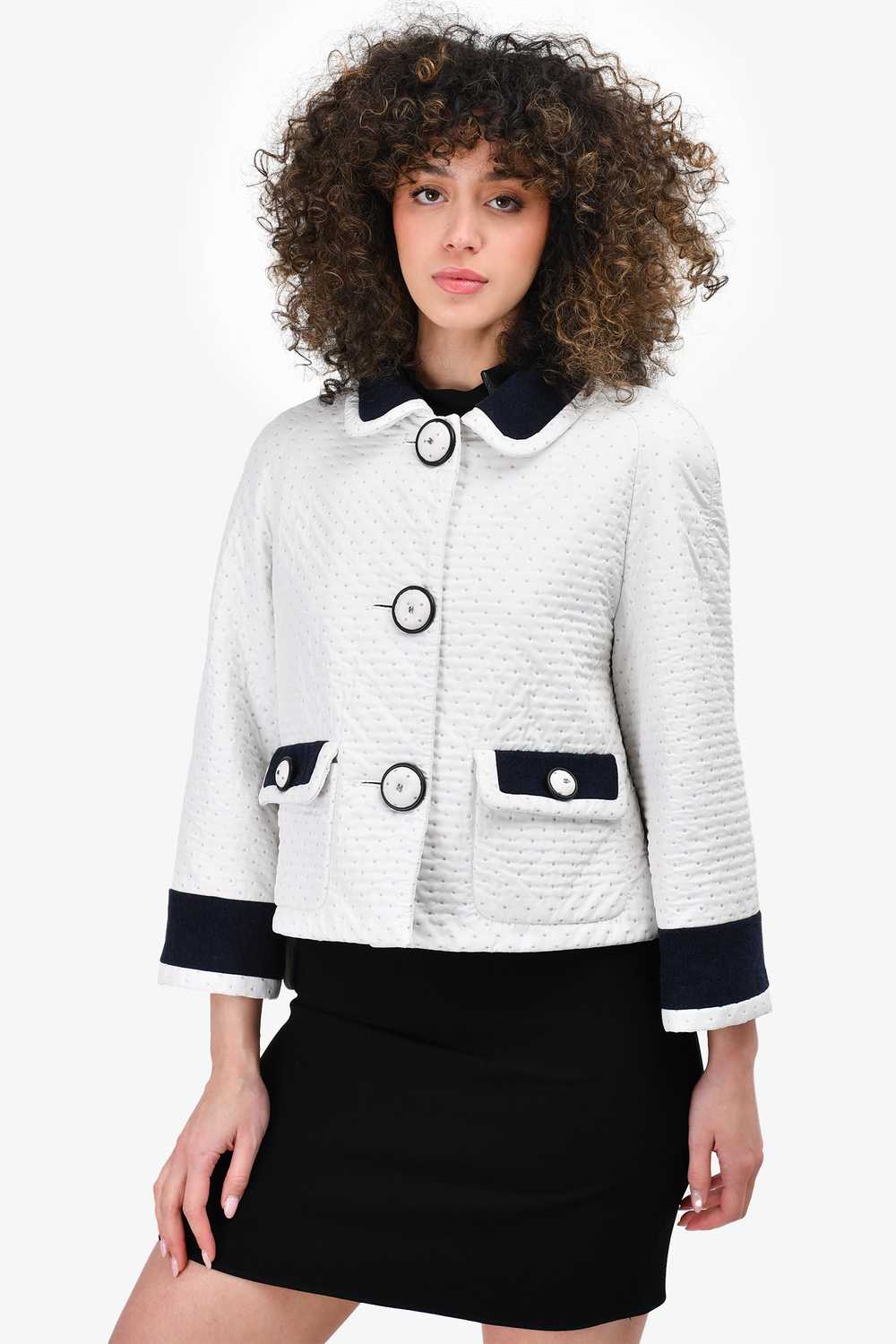 Pre-Loved Chanel™ White Perforated Fabric Jacket … - image 1