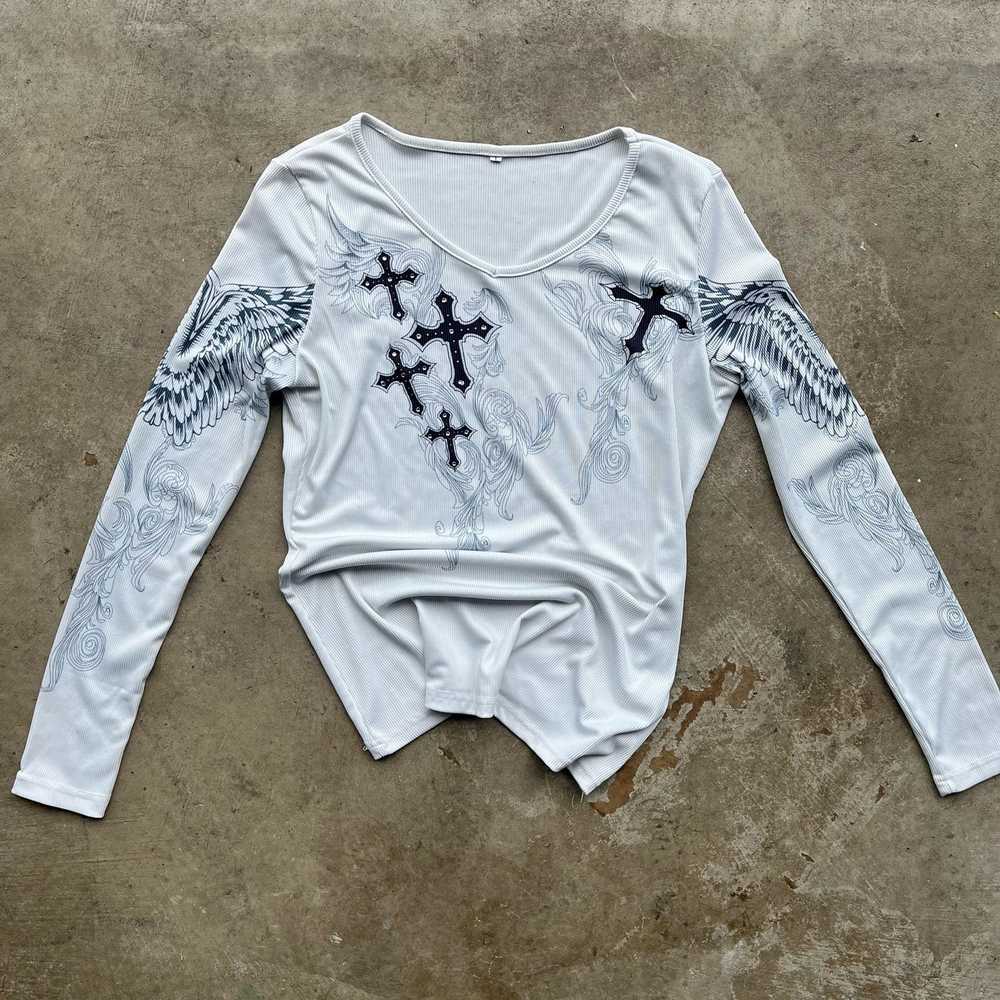 Vintage y2k affliction-like longsleeve white shir… - image 2