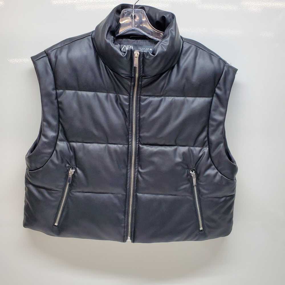 Zara Black faux Leather Puffer Vest - M - image 1