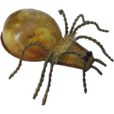 Baltic Amber Russian 10Kt 1900s Cabochon  Spider B