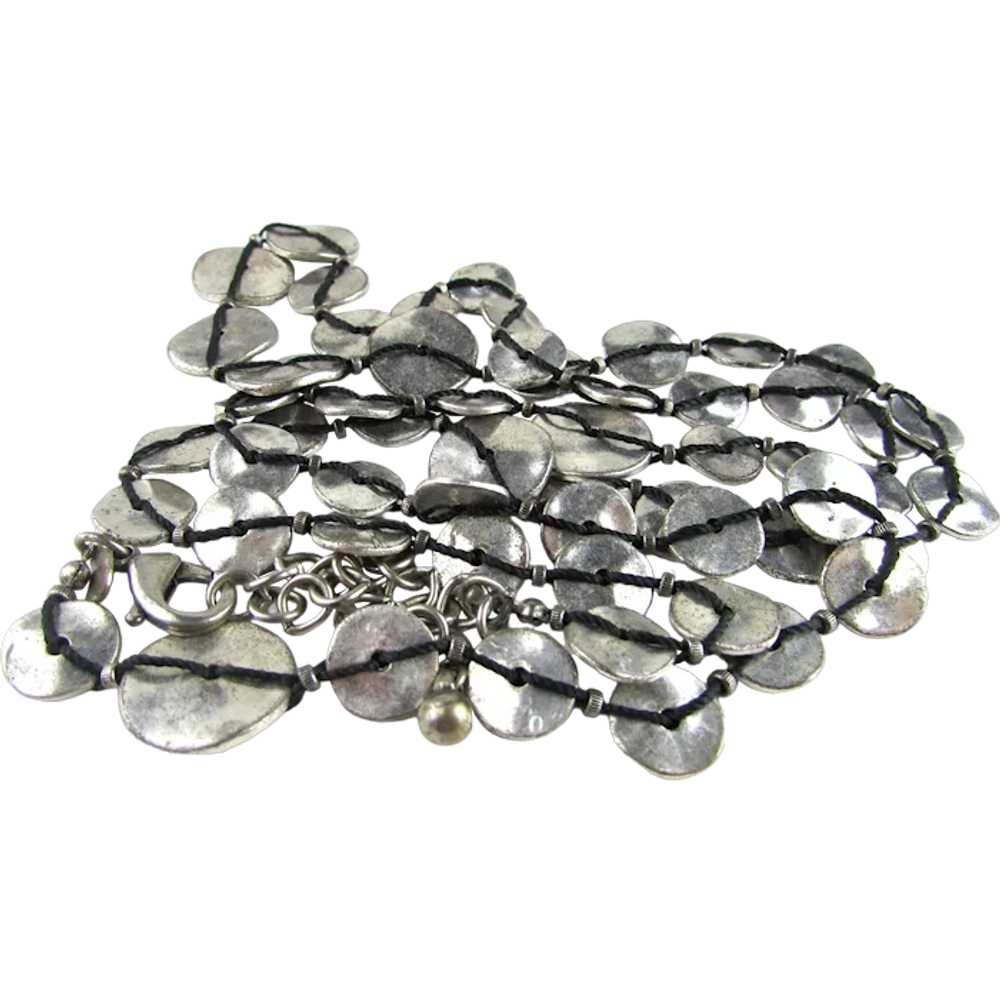 Silver Tone Flattened Discs in Unusual Knotted Pa… - image 1