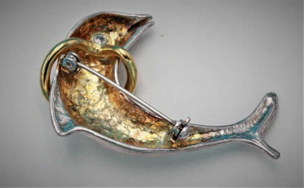 Vintage Silver Toned Brooch With A Porpoise Divin… - image 3