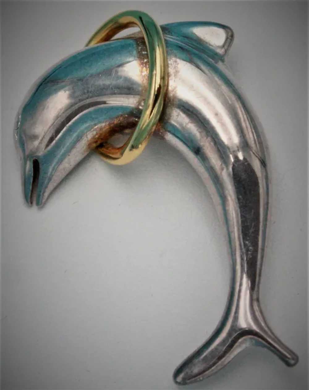 Vintage Silver Toned Brooch With A Porpoise Divin… - image 4