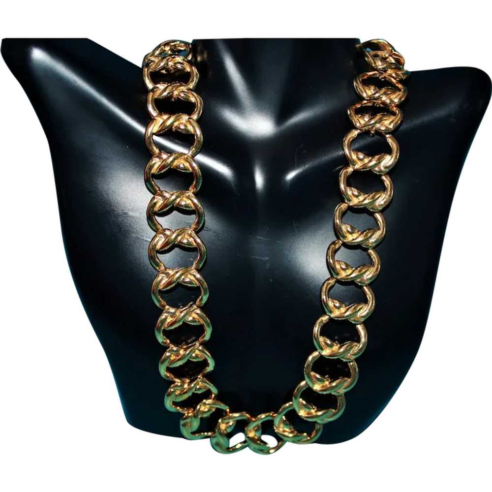 Vintage Signed Krementz Gold Tone Big Link Chain … - image 1