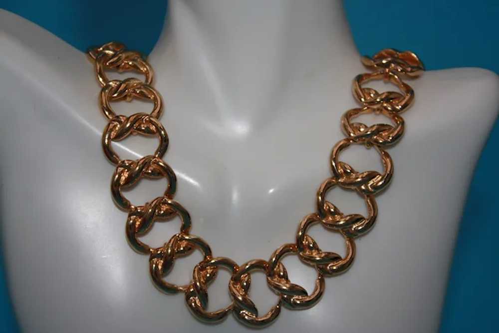 Vintage Signed Krementz Gold Tone Big Link Chain … - image 2