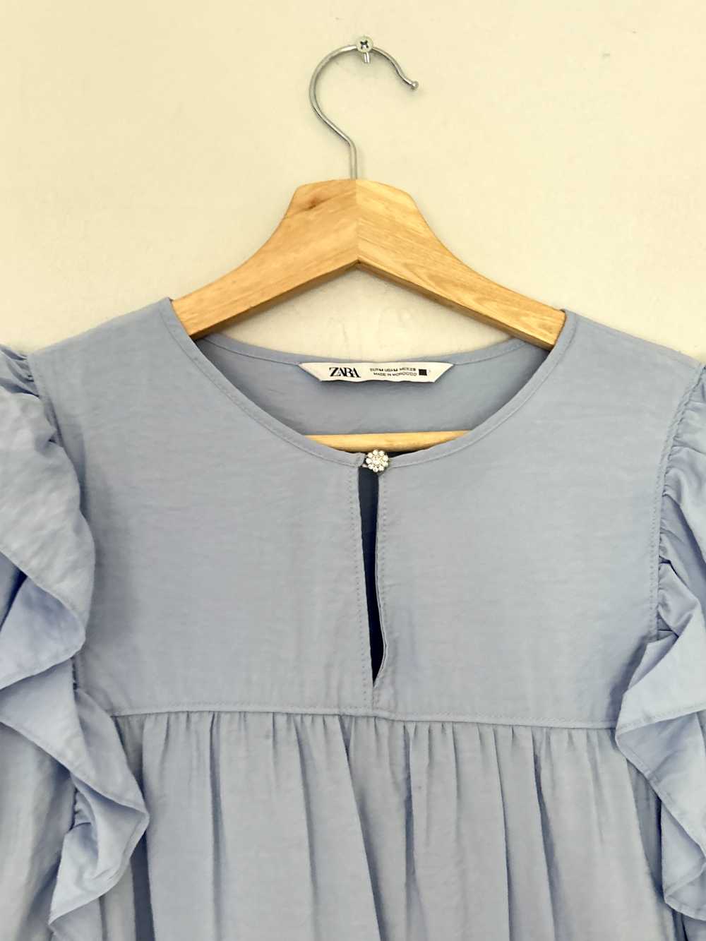 Zara Tiered Dress Medium Blue Frill Oversized Swi… - image 3