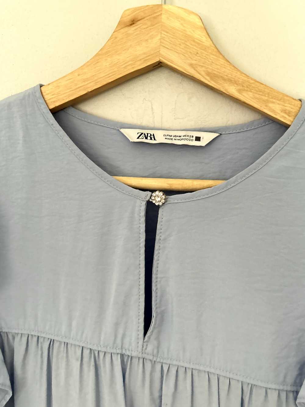 Zara Tiered Dress Medium Blue Frill Oversized Swi… - image 5