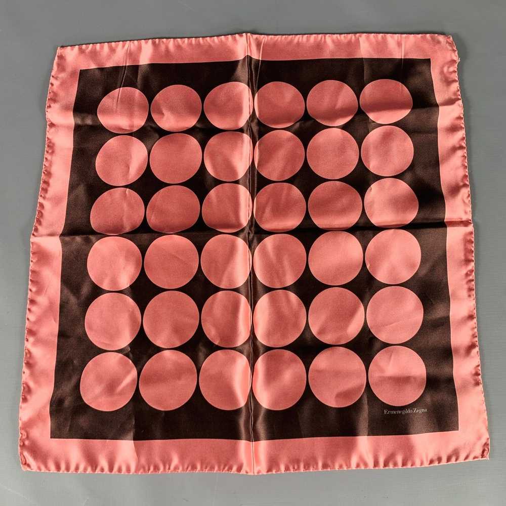 Ermenegildo Zegna Pink Brown Dots Silk Pocket Squ… - image 1